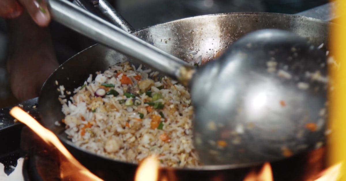 Fresh fried rice being prepared at Flower City Chinese Restaurant